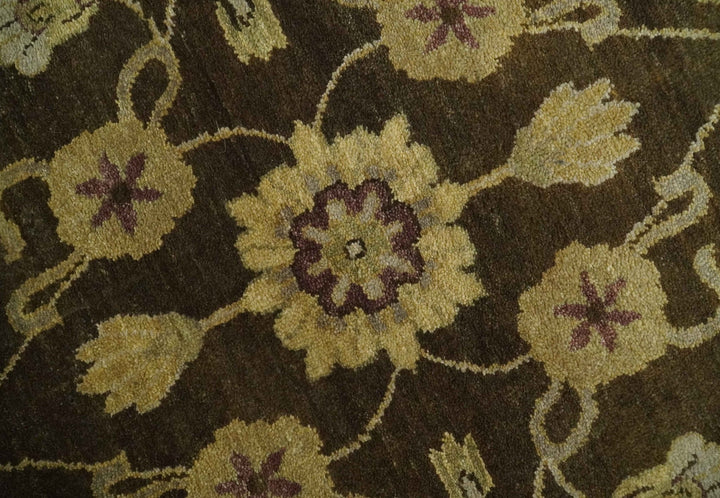 Traditional Floral Olive and Brown Hand knotted Oushak 9.7x13.11 wool Area Rug - The Rug Decor