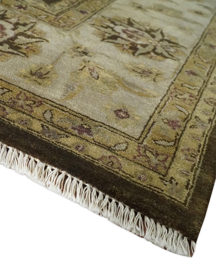 Traditional Floral Olive and Brown Hand knotted Oushak 9.7x13.11 wool Area Rug - The Rug Decor