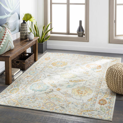 Traditional Floral Oushak Desing Ivory, Saffron, Charcoal, Beige, Brown, Ocean Blue area rug - The Rug Decor