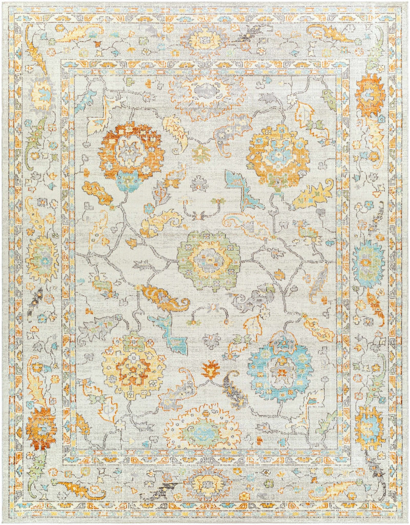 Traditional Floral Oushak Desing Ivory, Saffron, Charcoal, Beige, Brown, Ocean Blue area rug - The Rug Decor