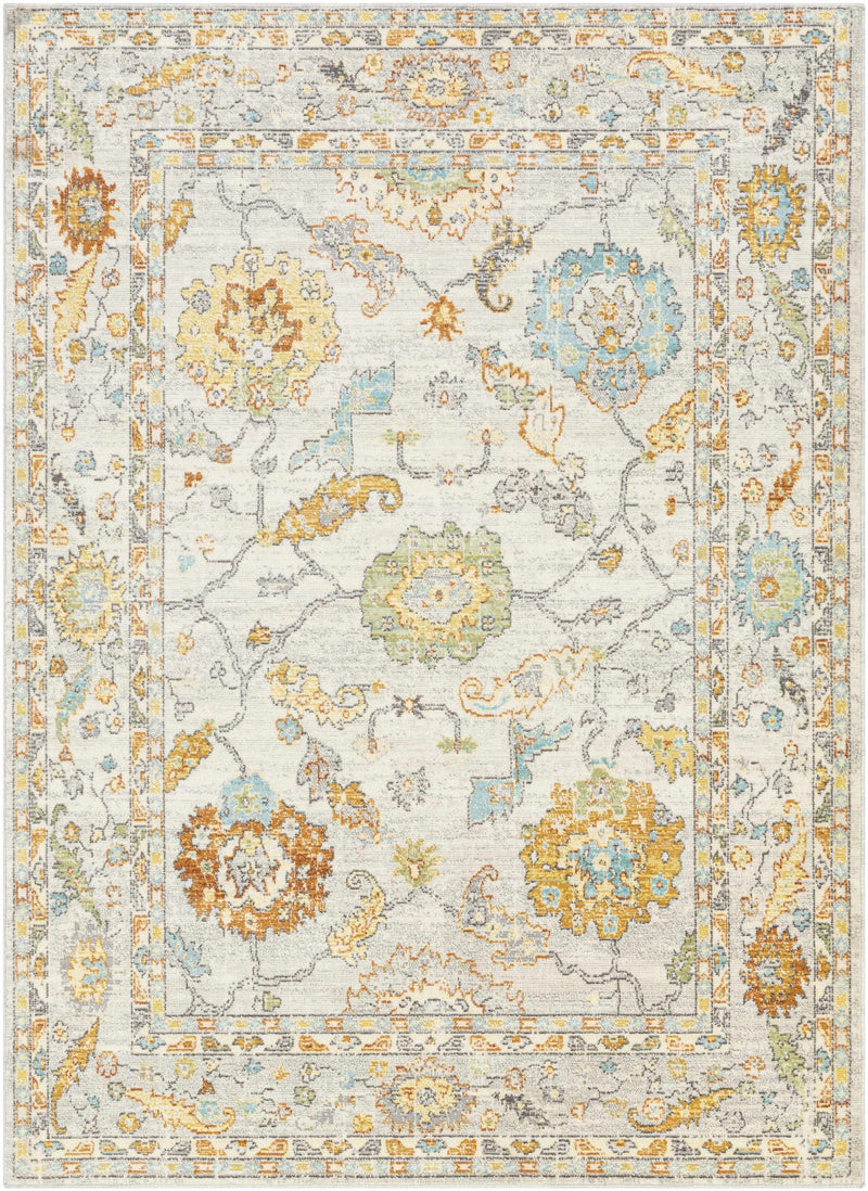 Traditional Floral Oushak Desing Ivory, Saffron, Charcoal, Beige, Brown, Ocean Blue area rug - The Rug Decor