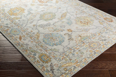 Traditional Floral Oushak Desing Ivory, Saffron, Charcoal, Beige, Brown, Ocean Blue area rug - The Rug Decor