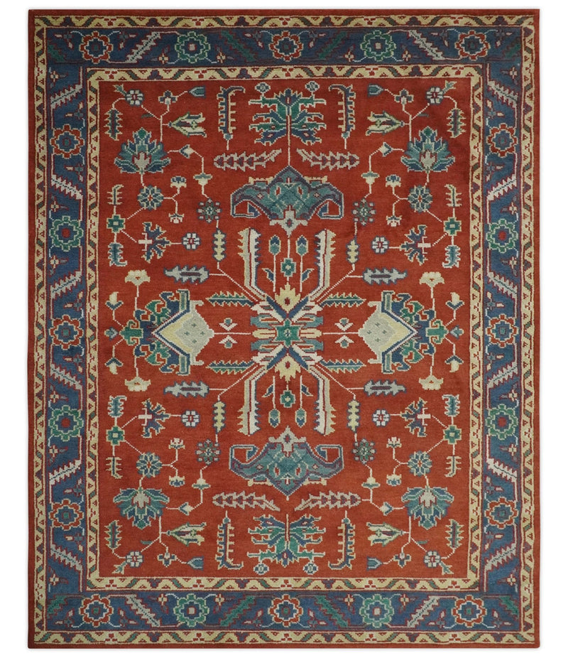 Traditional Floral Red, Blue, Beige and Green Hand Knotted Medallion Custom Made wool Area Rug - The Rug Decor