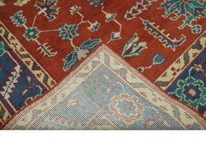 Traditional Floral Red, Blue, Beige and Green Hand Knotted Medallion Custom Made wool Area Rug - The Rug Decor