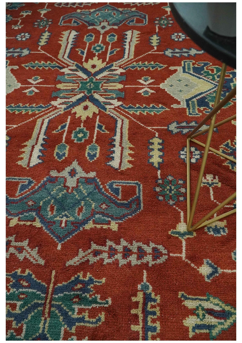 Traditional Floral Red, Blue, Beige and Green Hand Knotted Medallion Custom Made wool Area Rug - The Rug Decor
