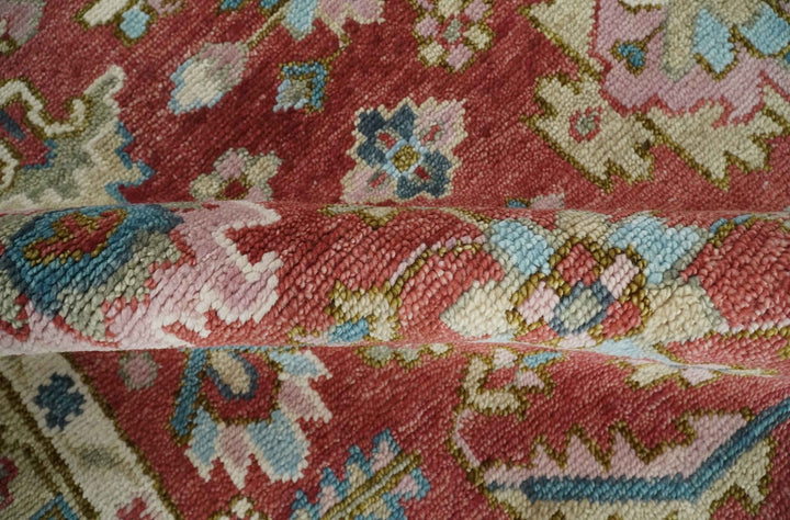 Traditional Floral Rust, Beige and Teal Hand knotted 8x10 Oushak wool Area Rug - The Rug Decor
