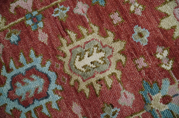 Traditional Floral Rust, Beige and Teal Hand knotted 8x10 Oushak wool Area Rug - The Rug Decor