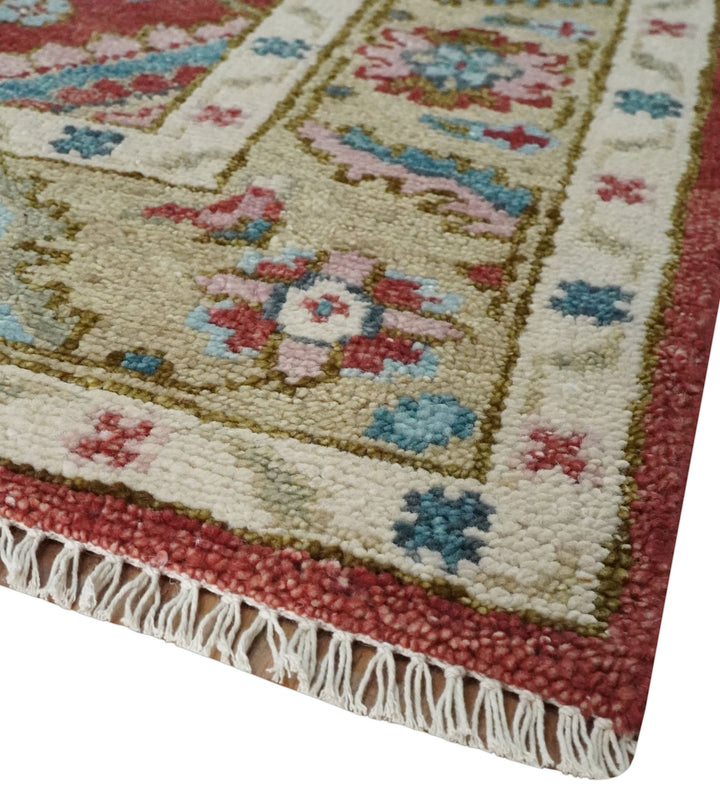 Traditional Floral Rust, Beige and Teal Hand knotted 8x10 Oushak wool Area Rug - The Rug Decor