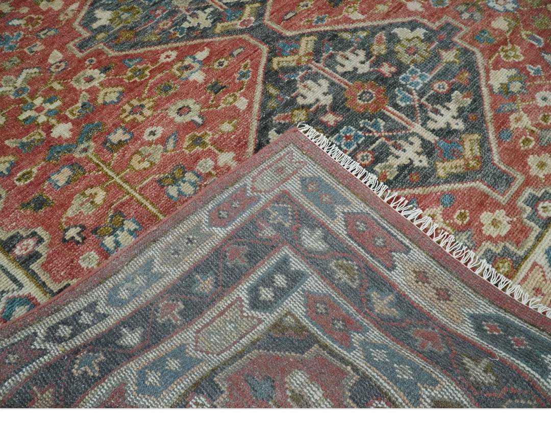 Traditional Floral Rust, Charcoal and Ivory Hand knotted 8x10 wool Area Rug - The Rug Decor