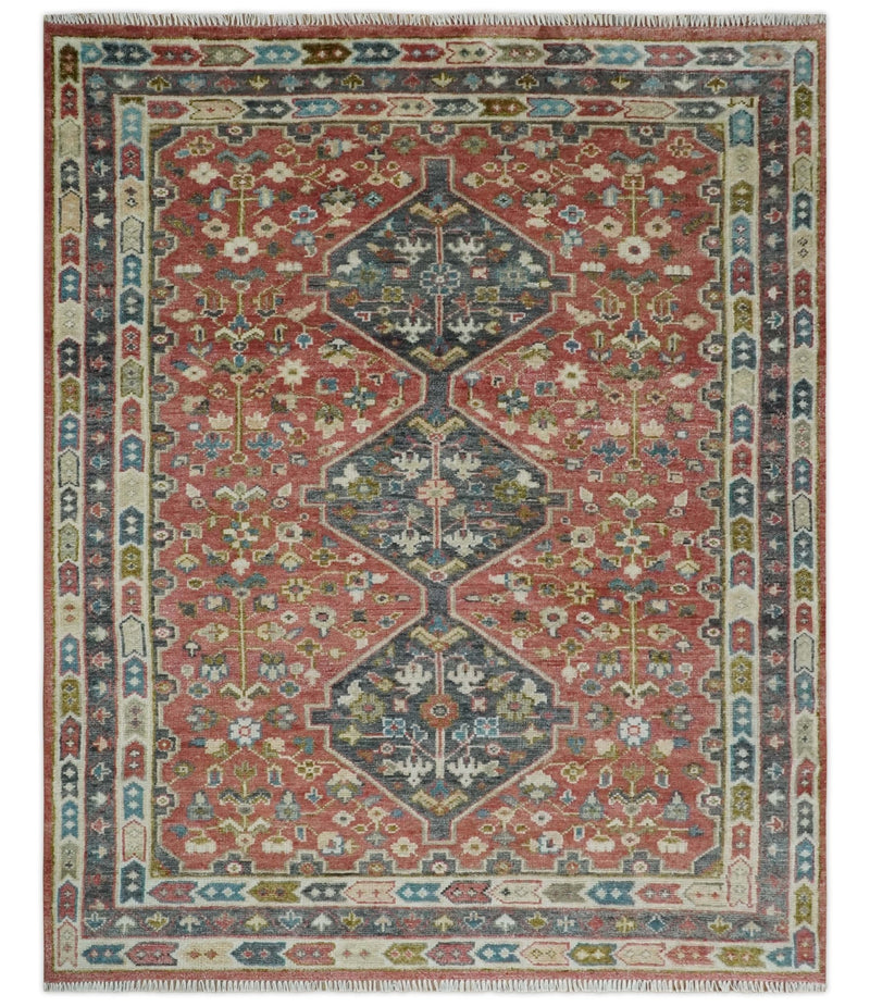 Traditional Floral Rust, Charcoal and Ivory Hand knotted Custom Made wool Area Rug - The Rug Decor