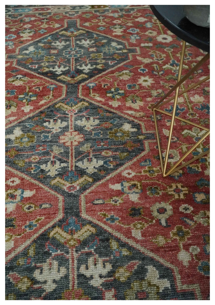 Traditional Floral Rust, Charcoal and Ivory Hand knotted Custom Made wool Area Rug - The Rug Decor