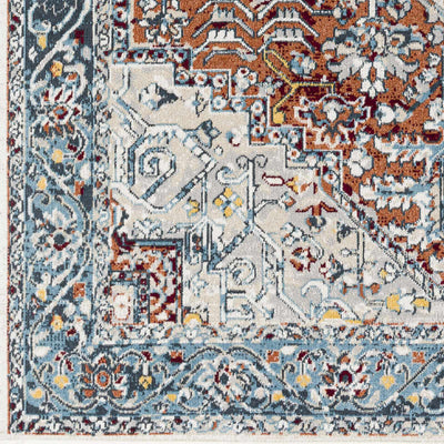 Traditional Floral Vintage Style Blue, Rust, Beige and Ivory Washable Rug - The Rug Decor