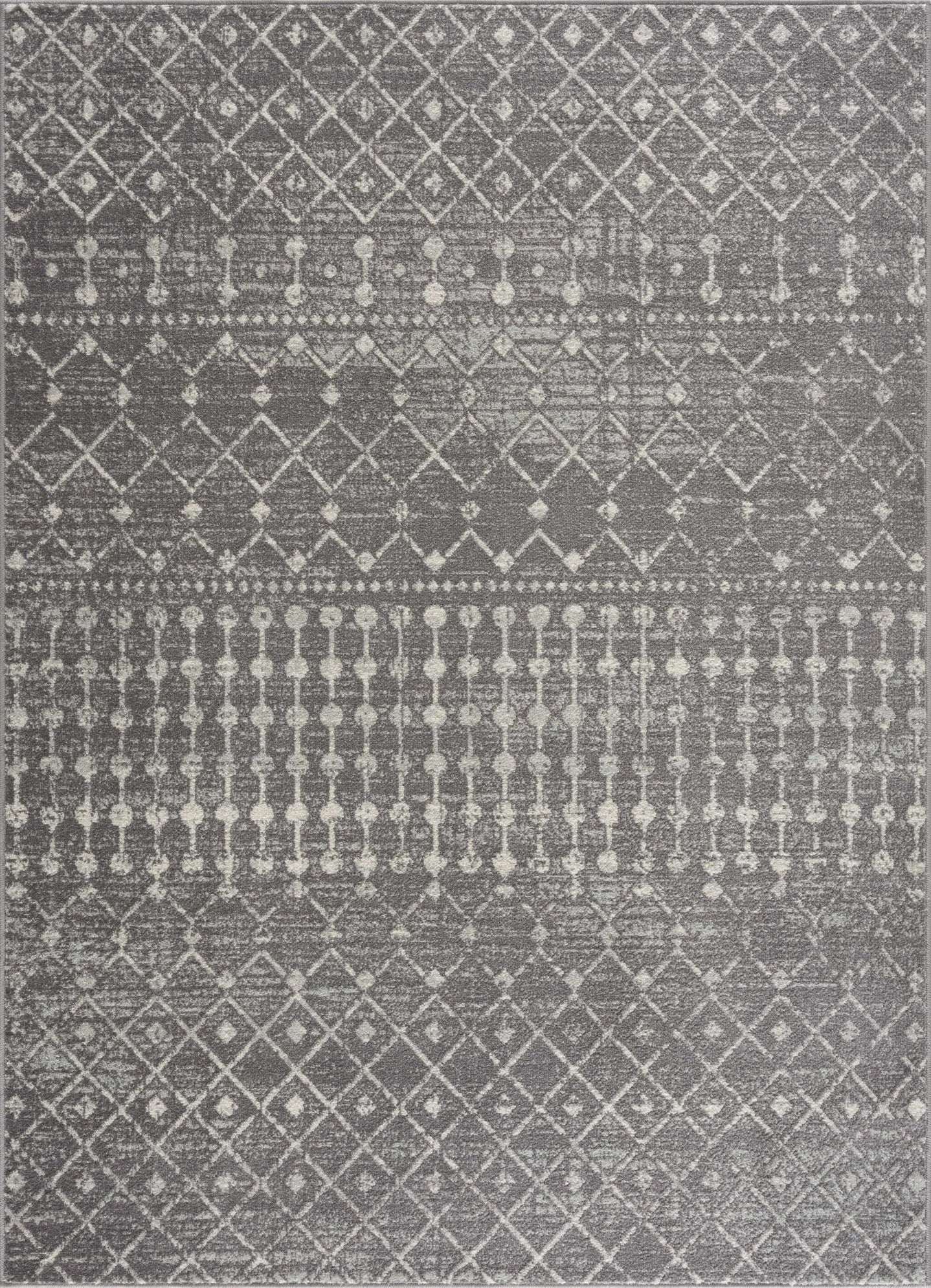 Traditional Gray and Beige low pile Tribal Trellis indoor Area Rug - The Rug Decor
