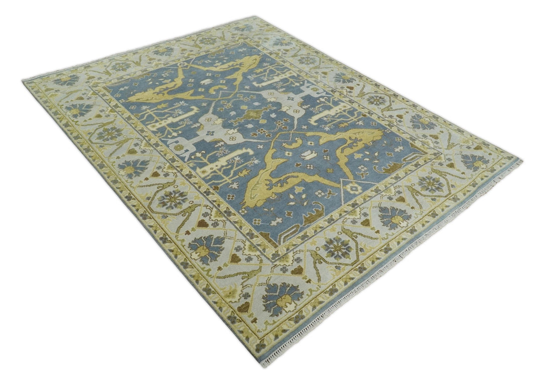 Traditional Hand Knotted 8x10 Oriental Oushak Silver, Ivory and Beige Wool Area Rug | TRDCP1168810 - The Rug Decor