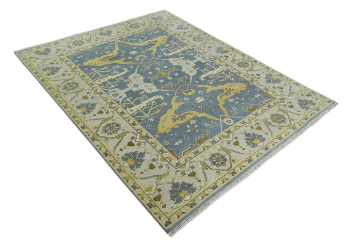 Traditional Hand Knotted 8x10 Oriental Oushak Silver, Ivory and Beige Wool Area Rug | TRDCP1168810 - The Rug Decor