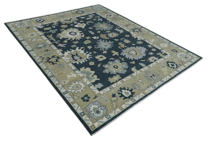 Traditional Hand Knotted Black, Beige, Silver and Ivory Multi Size Oushak Wool Area Rug - The Rug Decor