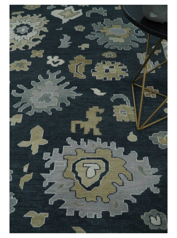 Traditional Hand Knotted Black, Beige, Silver and Ivory Multi Size Oushak Wool Area Rug - The Rug Decor