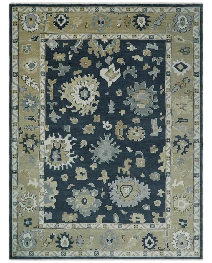 Traditional Hand Knotted Black, Beige, Silver and Ivory Multi Size Oushak Wool Area Rug - The Rug Decor