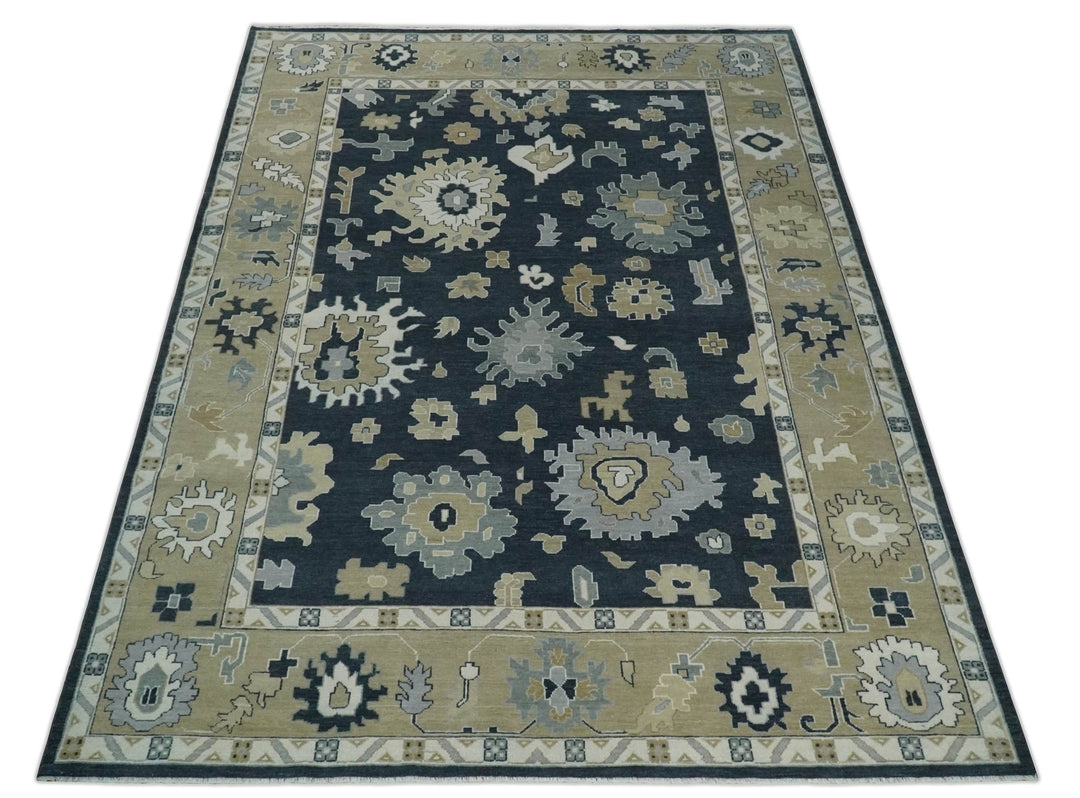 Traditional Hand Knotted Black, Beige, Silver and Ivory Multi Size Oushak Wool Area Rug - The Rug Decor