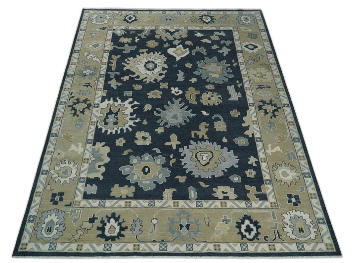 Traditional Hand Knotted Black, Beige, Silver and Ivory Multi Size Oushak Wool Area Rug - The Rug Decor