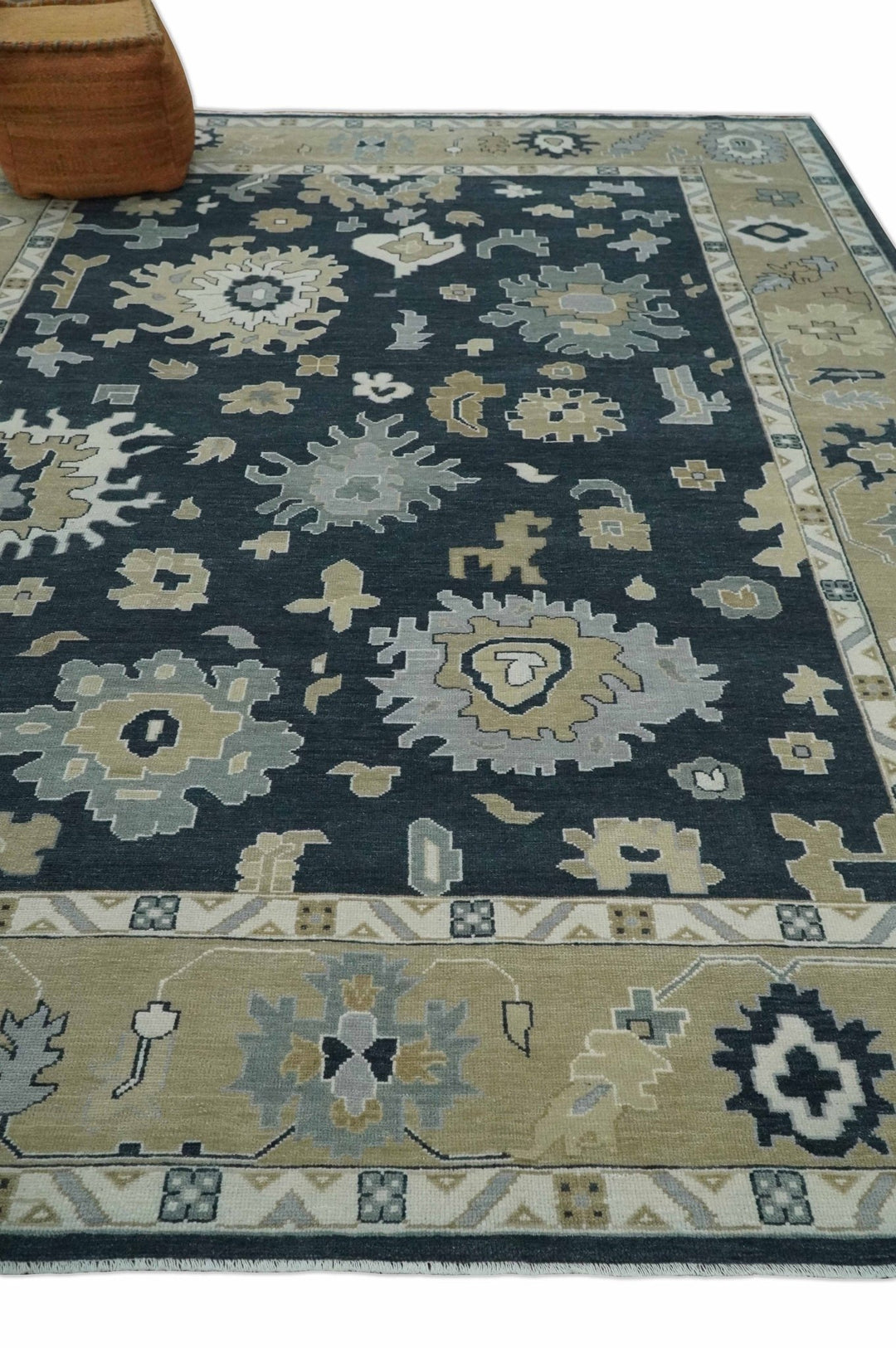Traditional Hand Knotted Black, Beige, Silver and Ivory Multi Size Oushak Wool Area Rug - The Rug Decor