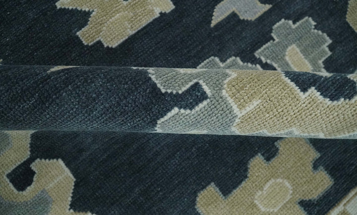 Traditional Hand Knotted Black, Beige, Silver and Ivory Multi Size Oushak Wool Area Rug - The Rug Decor