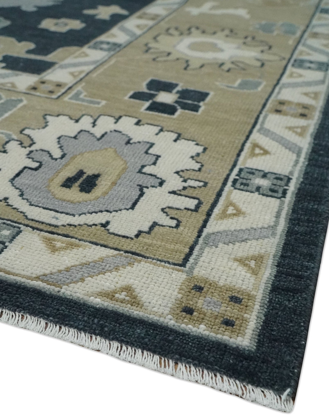 Traditional Hand Knotted Black, Beige, Silver and Ivory Multi Size Oushak Wool Area Rug - The Rug Decor