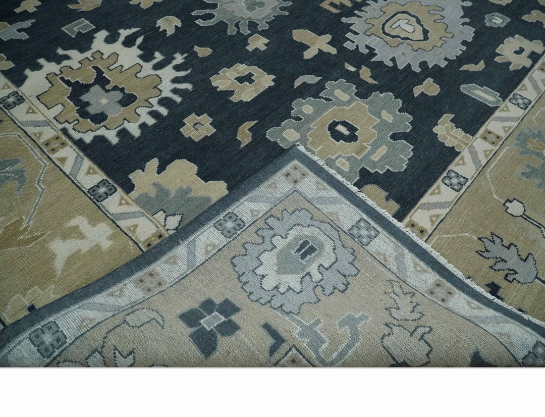 Traditional Hand Knotted Black, Beige, Silver and Ivory Multi Size Oushak Wool Area Rug - The Rug Decor