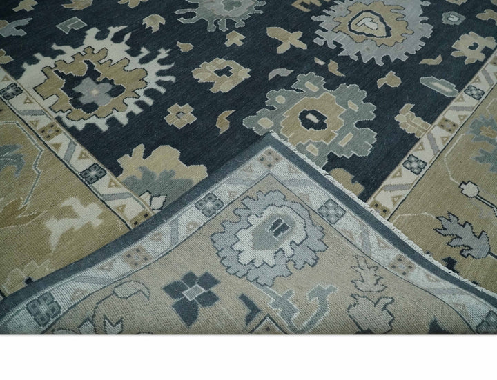 Traditional Hand Knotted Black, Beige, Silver and Ivory Multi Size Oushak Wool Area Rug - The Rug Decor
