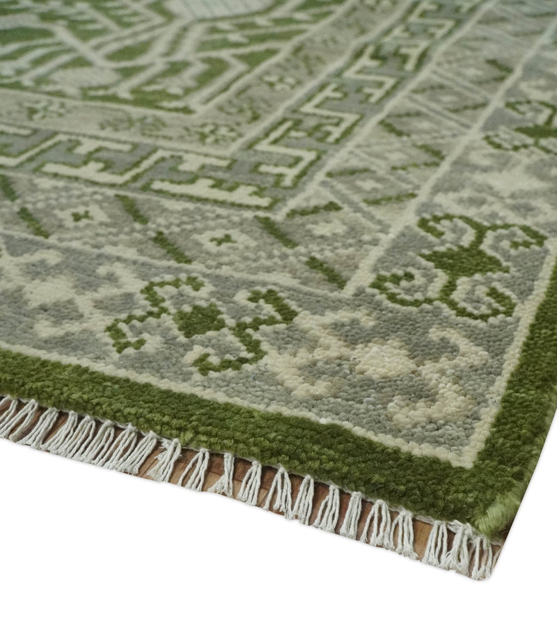 Traditional Hand knotted Royal Green and Ivory Turkish Design wool Area Rug - The Rug Decor