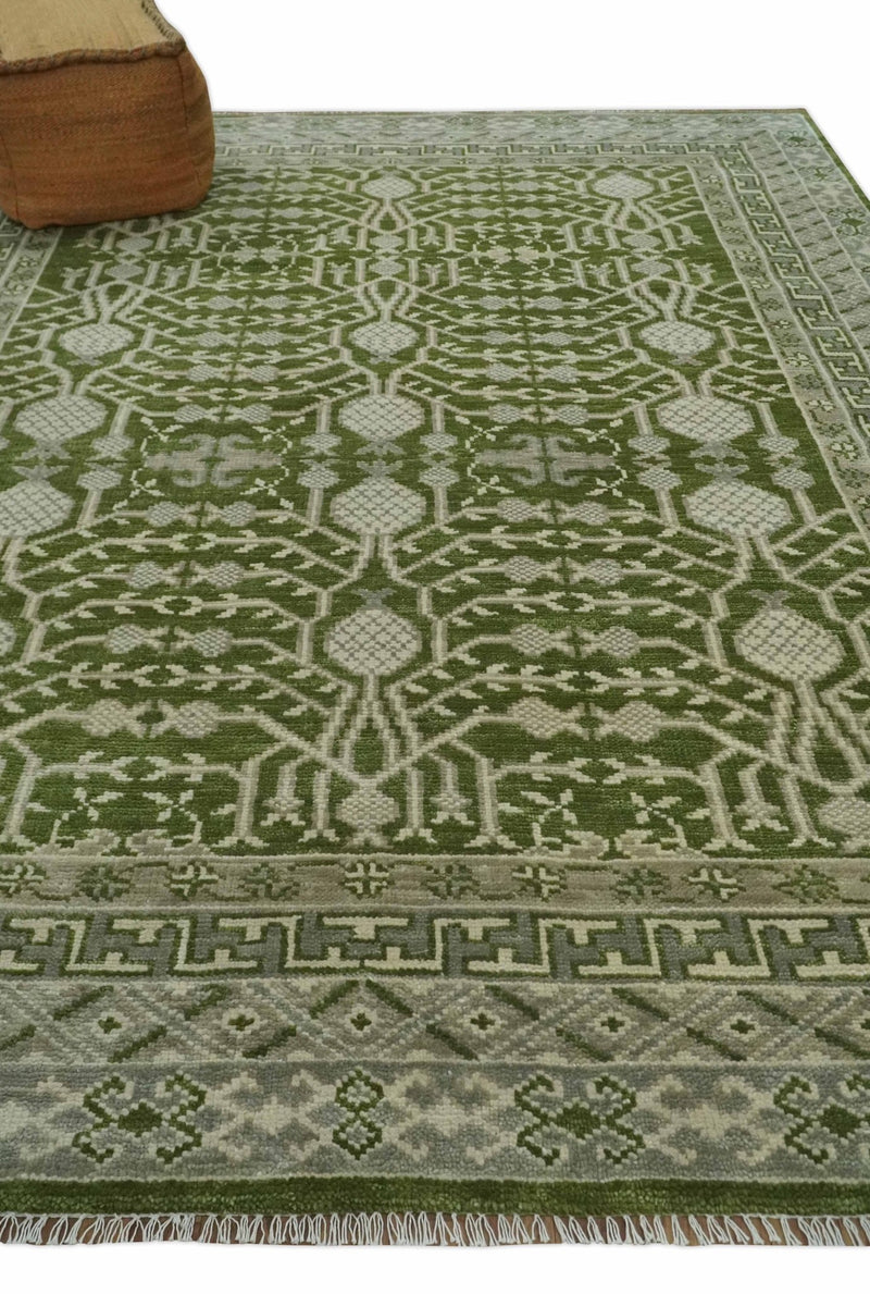Traditional Hand knotted Royal Green and Ivory Turkish Design wool Area Rug - The Rug Decor