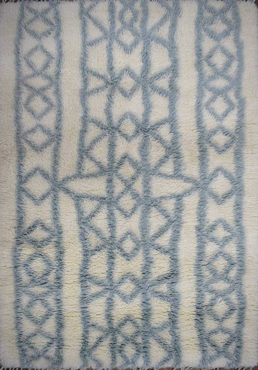 Traditional Hand Made New Zealand Wool Light Blue Moroccan 4' x 6' Rug | The Rug Decor | TRD171446 - The Rug Decor