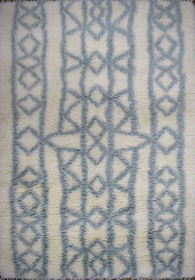Traditional Hand Made New Zealand Wool Light Blue Moroccan 4' x 6' Rug | The Rug Decor | TRD171446 - The Rug Decor