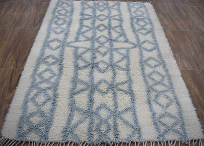 Traditional Hand Made New Zealand Wool Light Blue Moroccan 4' x 6' Rug | The Rug Decor | TRD171446 - The Rug Decor