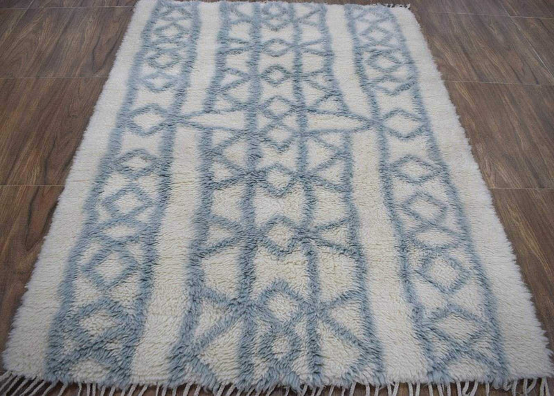 Traditional Hand Made New Zealand Wool Light Blue Moroccan 4&