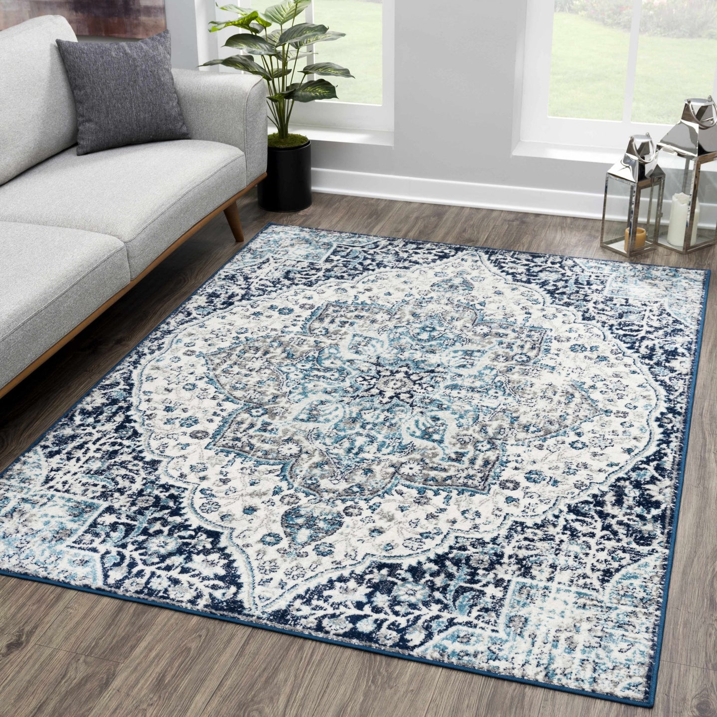 Traditional Heriz Beige, Blue and Gray Premium look Medallion Area Rug - The Rug Decor