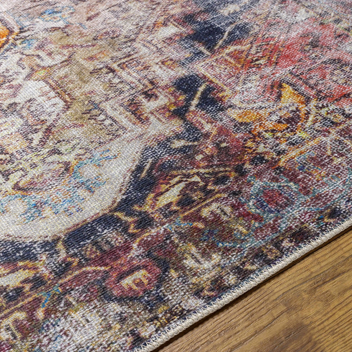 Traditional Heriz Beige, Peach, Blue multi color Low Pile Washable Area Rug - The Rug Decor
