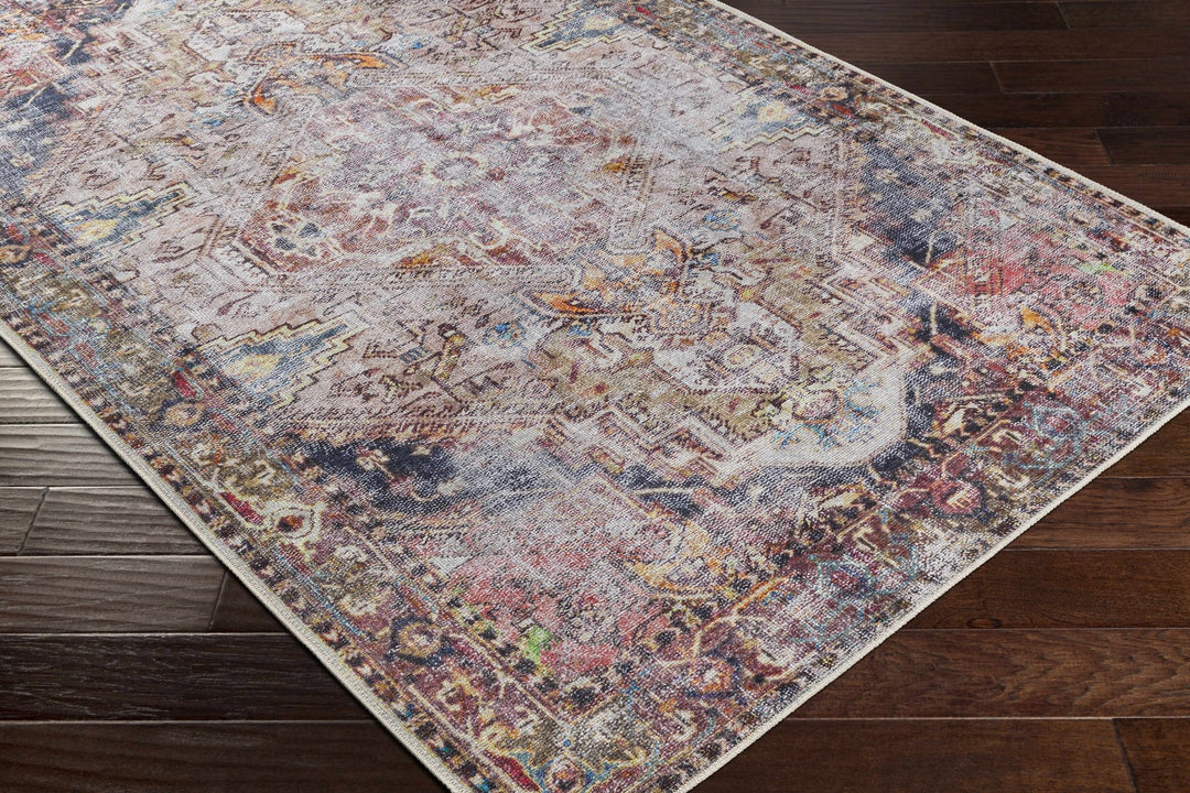 Traditional Heriz Beige, Peach, Blue multi color Low Pile Washable Area Rug - The Rug Decor