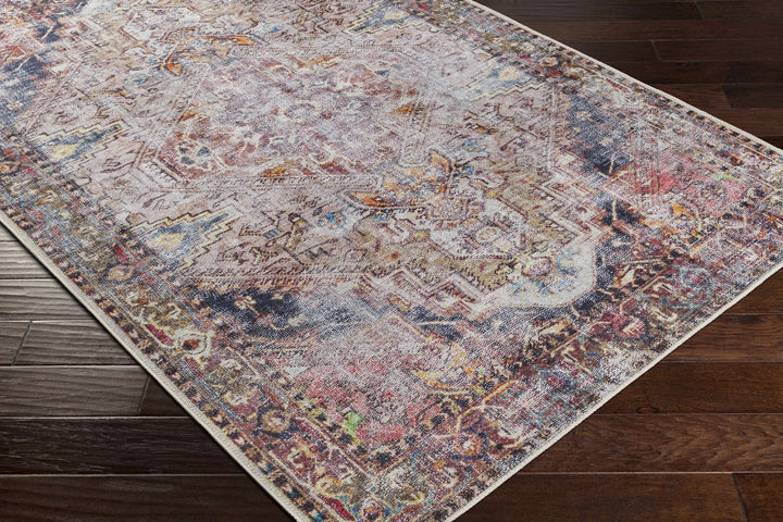 Traditional Heriz Beige, Peach, Blue multi color Low Pile Washable Area Rug - The Rug Decor