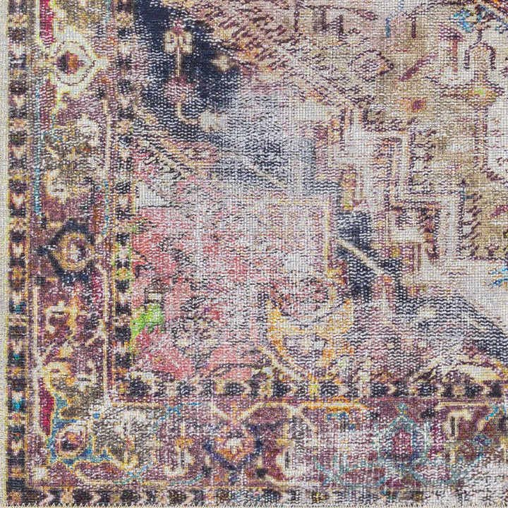 Traditional Heriz Beige, Peach, Blue multi color Low Pile Washable Area Rug - The Rug Decor