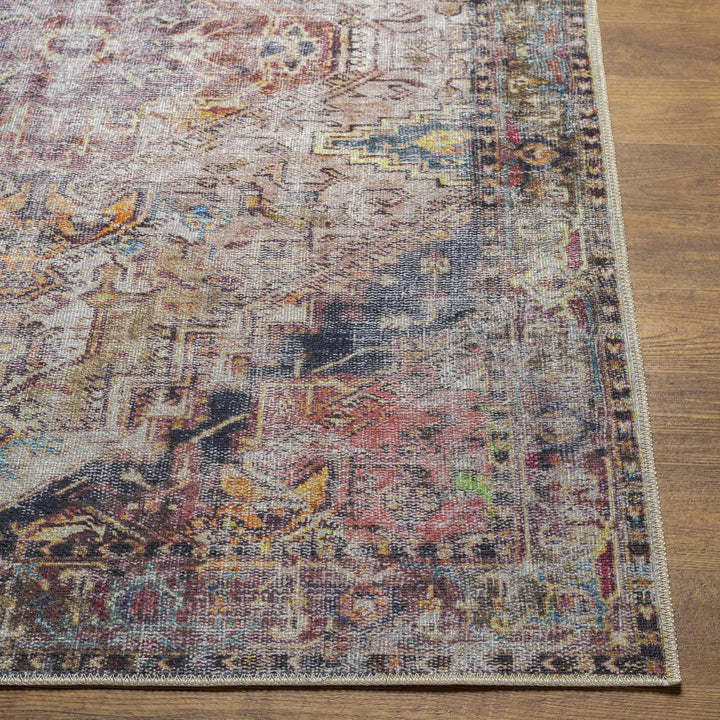 Traditional Heriz Beige, Peach, Blue multi color Low Pile Washable Area Rug - The Rug Decor