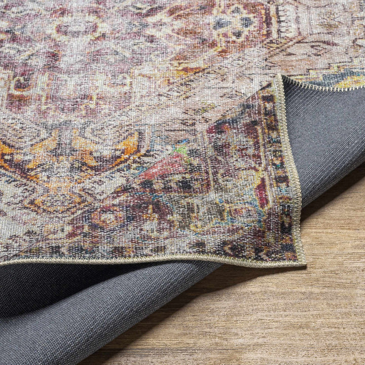 Traditional Heriz Beige, Peach, Blue multi color Low Pile Washable Area Rug - The Rug Decor
