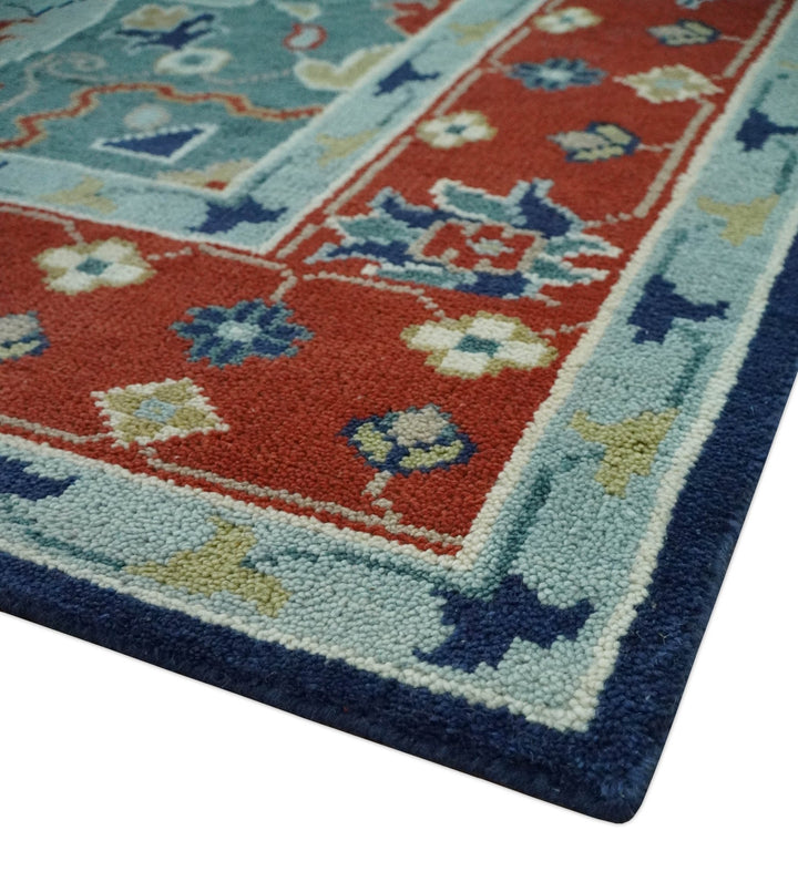 Traditional Heriz Brown, Blue and Gray Hand Knotted Custom Made Wool Area Rug - The Rug Decor
