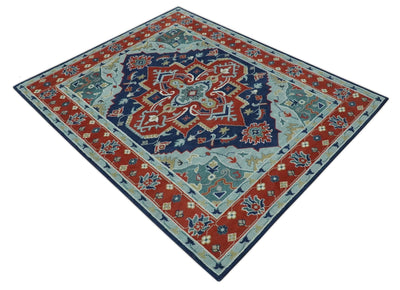 Traditional Heriz Brown, Blue and Gray Hand Knotted Custom Made Wool Area Rug - The Rug Decor