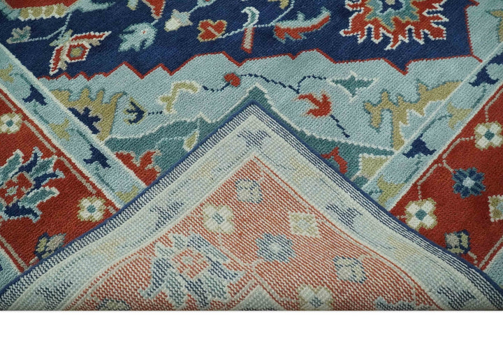 Traditional Heriz Brown, Blue and Gray Hand Knotted Custom Made Wool Area Rug - The Rug Decor