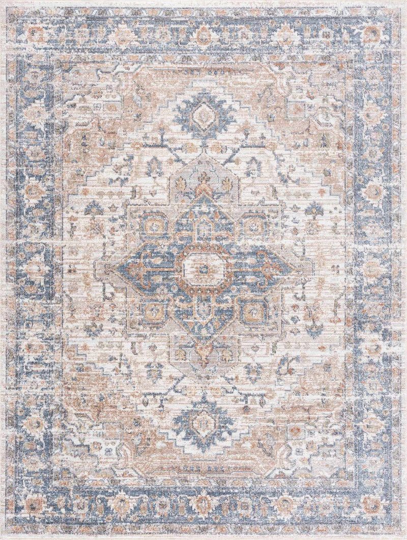 Traditional Heriz Charcoal, Ivory and Camel Medallion Washable area Rug - The Rug Decor