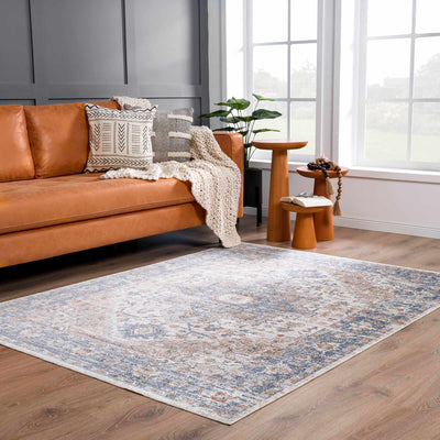 Traditional Heriz Charcoal, Ivory and Camel Medallion Washable area Rug - The Rug Decor