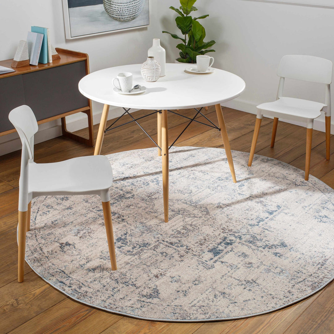 Traditional Heriz Design Beige, Blue and Brown Medium Pile Area Rug - The Rug Decor