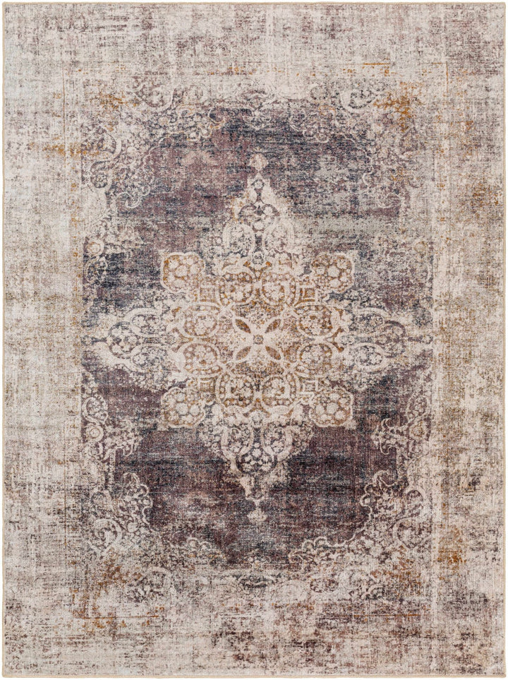 Traditional Heriz Design Beige, Brown and Gold Low Pile Washable Area Rug - The Rug Decor