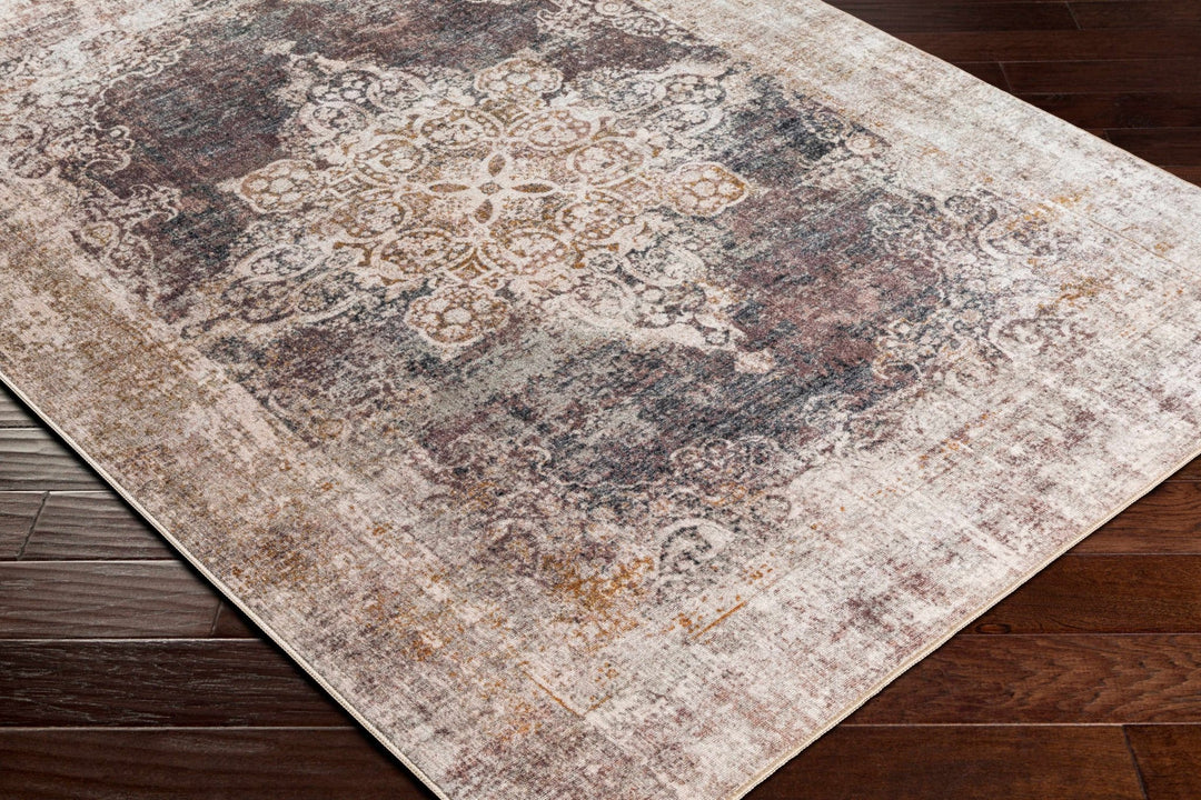 Traditional Heriz Design Beige, Brown and Gold Low Pile Washable Area Rug - The Rug Decor